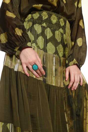 CAPISVIRLEO_Olive Green Chanderi Silk Embroidery Cora Panelled Skirt _at_Aza_Fashions