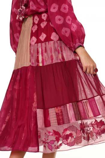 Buy CAPISVIRLEO Pink , Chanderi Cora Panelled Skirt Online at Aza Fashions Buy_CAPISVIRLEO_Pink , Chanderi Cora Panelled Skirt _Online_at_Aza_Fashions