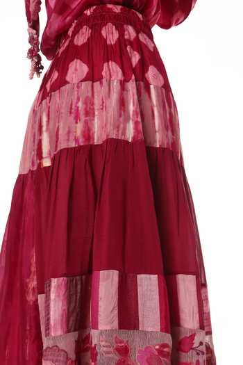 CAPISVIRLEO Pink , Chanderi Cora Panelled Skirt at Aza Fashions CAPISVIRLEO_Pink , Chanderi Cora Panelled Skirt _at_Aza_Fashions