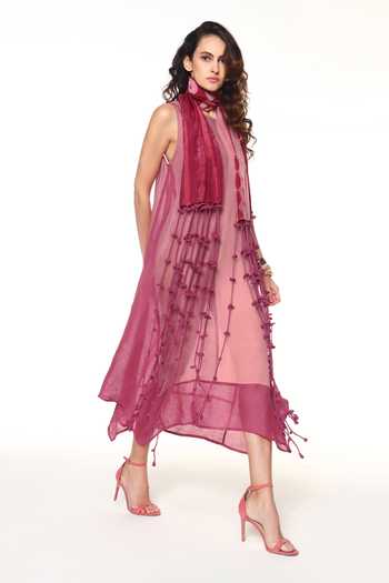 CAPISVIRLEO_Pink Tassels, Fringe Corus Tie Dye Stole _Online_at_Aza_Fashions