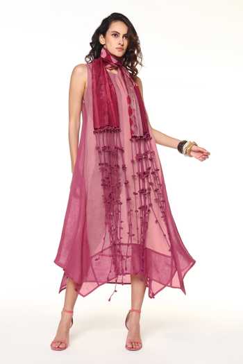 Buy_CAPISVIRLEO_Pink Tassels, Fringe Corus Tie Dye Stole _Online_at_Aza_Fashions