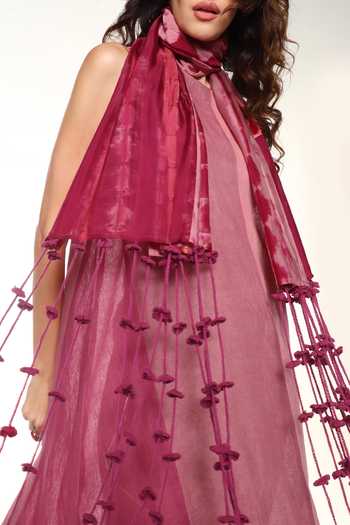 Shop_CAPISVIRLEO_Pink Tassels, Fringe Corus Tie Dye Stole _Online_at_Aza_Fashions