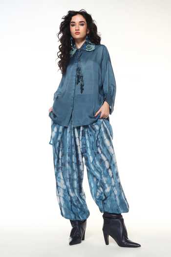 Buy CAPISVIRLEO Blue Silk Collared Neck Elara Crochet Shirt Online at Aza Fashions Buy_CAPISVIRLEO_Blue Silk Collared Neck Elara Crochet Shirt _Online_at_Aza_Fashions