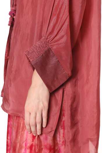 CAPISVIRLEO Pink Silk High Neck Elara Crochet Collar Shirt at Aza Fashions CAPISVIRLEO_Pink Silk High Neck Elara Crochet Collar Shirt _at_Aza_Fashions