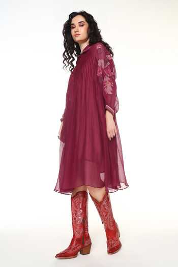Buy CAPISVIRLEO Pink Chanderi Silk Collared Neck Ivy Dress With Inner Online at Aza Fashions Buy_CAPISVIRLEO_Pink Chanderi Silk Collared Neck Ivy Dress With Inner _Online_at_Aza_Fashions