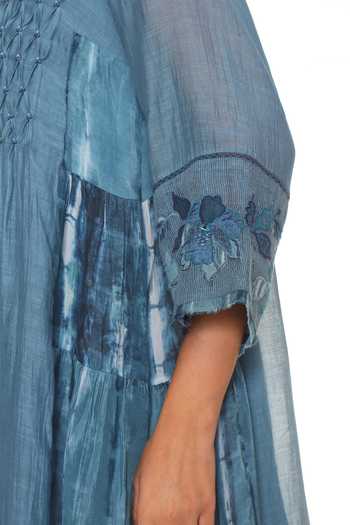 CAPISVIRLEO Blue , Chanderi Button-down Neck Kael Smocked Dress With Inner at Aza Fashions CAPISVIRLEO_Blue , Chanderi Button-down Neck Kael Smocked Dress With Inner _at_Aza_Fashions