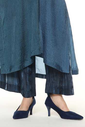 CAPISVIRLEO_Blue Silk V-neck, Yes Seria Shirt Tunic And Helio Pant Set _Online_at_Aza_Fashions