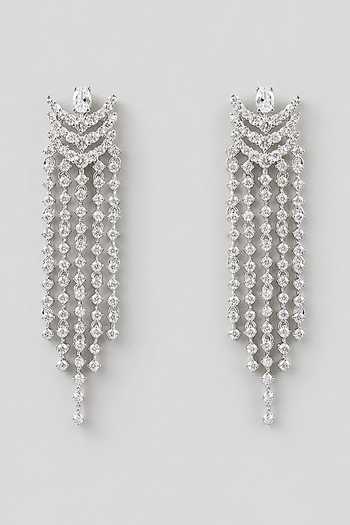 Zevar By Geeta Faux Diamond Long Tassel Earrings 