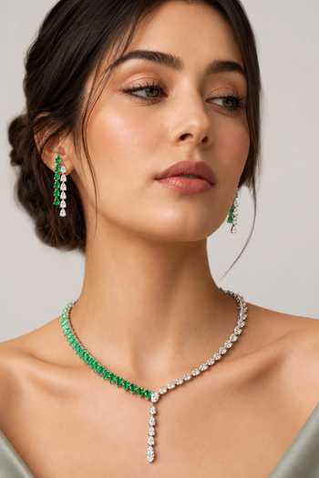 Zevar By Geeta Emerald Studded Sleek Necklace Set 