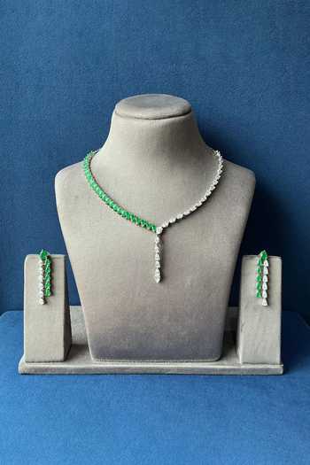 Zevar By Geeta Emerald Studded Sleek Necklace Set 