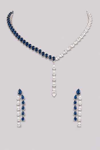 Zevar By Geeta Sapphire Studded Sleek Necklace Set 