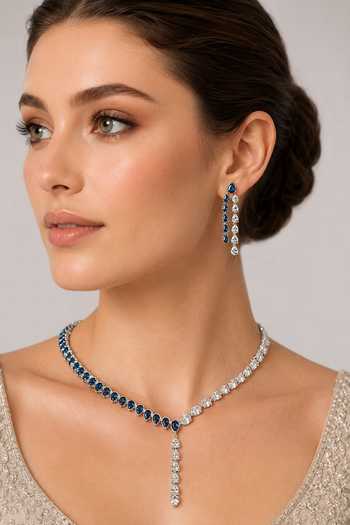 Zevar By Geeta Sapphire Studded Sleek Necklace Set 