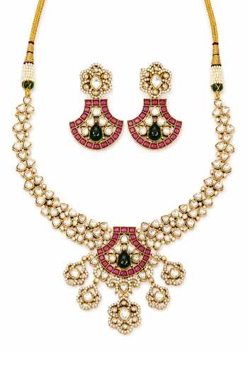 Zevar By Geeta Kundan Polki Embellished Necklace Set 