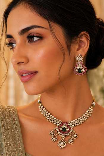 Zevar By Geeta Kundan Polki Embellished Necklace Set 