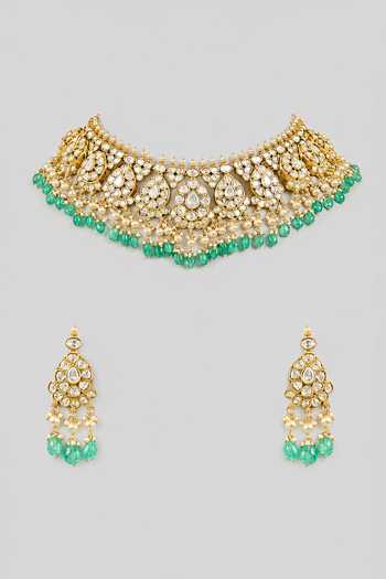 Zevar By Geeta Kundan & Pearl Embellished Necklace Set 