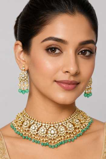 Zevar By Geeta Kundan & Pearl Embellished Necklace Set 