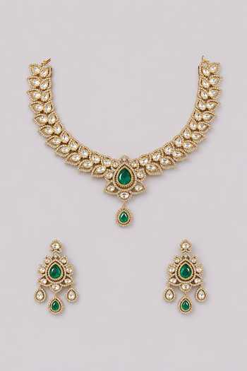 Zevar By Geeta Polki & Green Stone Embellished Necklace Set 
