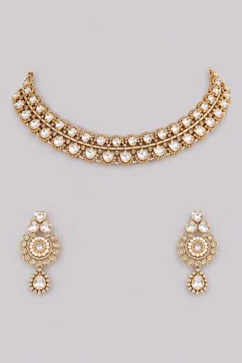Zevar By Geeta Dual Tone Embellished Necklace Set 