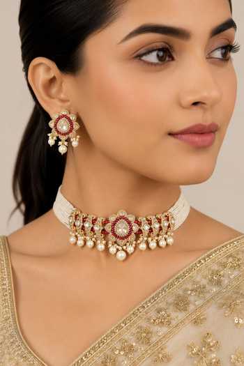 Zevar By Geeta Pearl Drop Studded Choker Necklace Set 