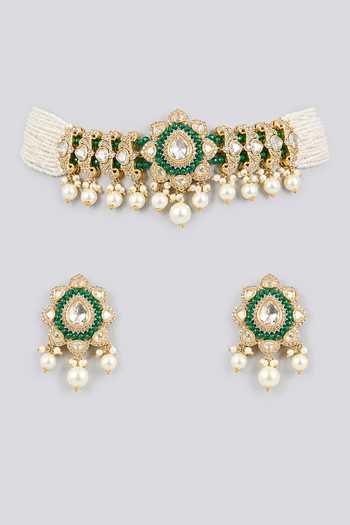 Zevar By Geeta Pearl Drop Embellished Choker Necklace Set 