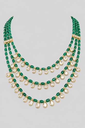 Zevar By Geeta Kundan Green Beads Layered Necklace 