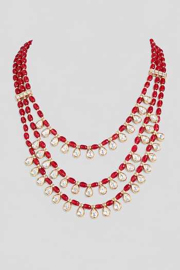 Zevar By Geeta Kundan Red Beads Layered Necklace 