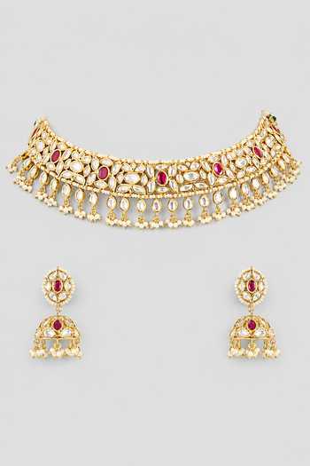 Zevar By Geeta Kundan Embellished Choker Necklace Set 