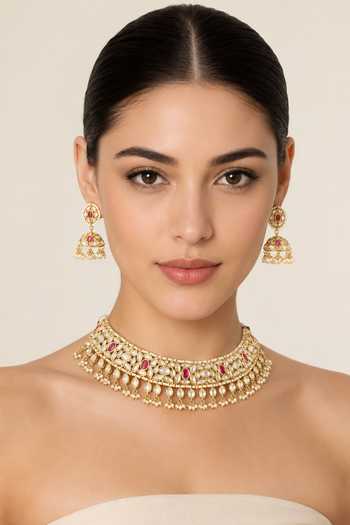 Zevar By Geeta Kundan Embellished Choker Necklace Set 