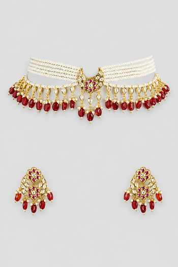 Zevar By Geeta Centre Crescent Embellished Choker Set 