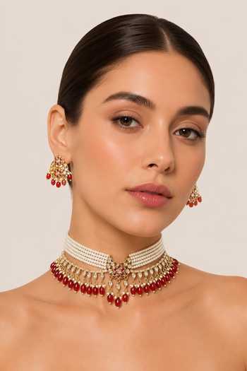 Zevar By Geeta Centre Crescent Embellished Choker Set 