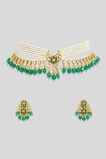 Zevar By Geeta Centre Crescent Studded Choker Set 