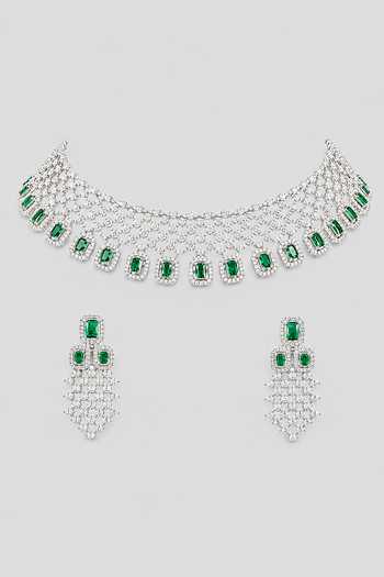 Zevar By Geeta Emeralds Embellished Necklace Set 