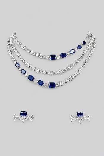 Zevar By Geeta Sapphire Embellished 3 Line Necklace Set 