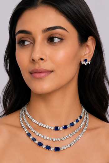 Zevar By Geeta Sapphire Embellished 3 Line Necklace Set 