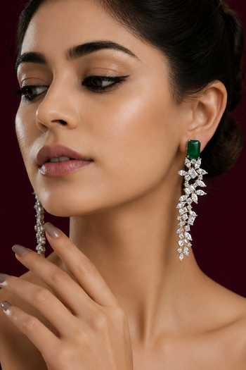 Zevar By Geeta Emerald Stone Embellished Dangler Earrings 