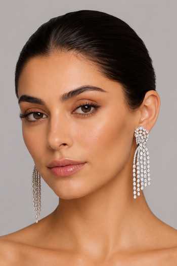 Zevar By Geeta Faux Diamond Studded Tassel Earrings 