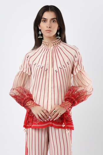 Limerick By Abirr N' Nanki Pink Crepe, Organza High Neck Asteria Embroidered Shirt at Aza Fashions Limerick By Abirr N' Nanki_Pink Crepe, Organza High Neck Asteria Embroidered Shirt _at_Aza_Fashions