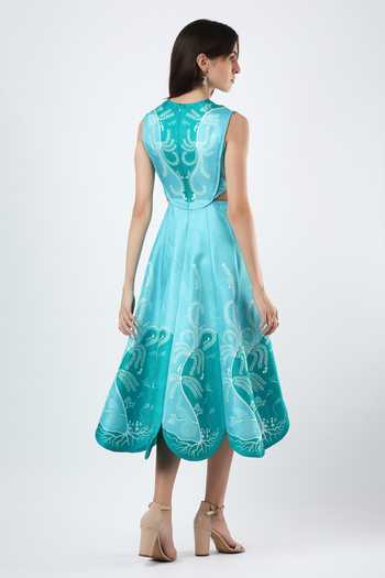 Limerick By Abirr N' Nanki Azura Embroidered Scallop Midi Dress 