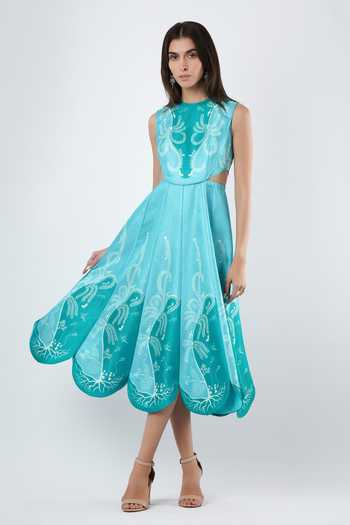 Limerick By Abirr N' Nanki Azura Embroidered Scallop Midi Dress 