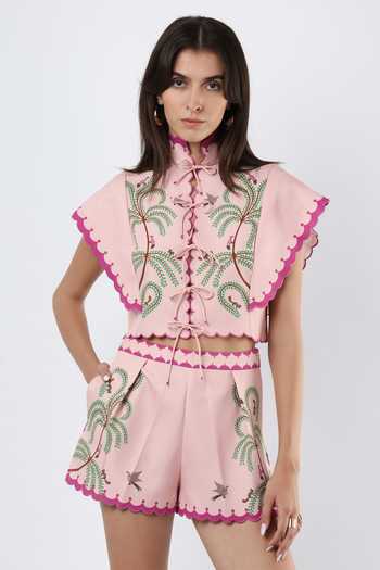 Limerick By Abirr N' Nanki Pink Crepe Philip Scalloped Embroidered Shorts Online at Aza Fashions Limerick By Abirr N' Nanki_Pink Crepe Philip Scalloped Embroidered Shorts _Online_at_Aza_Fashions