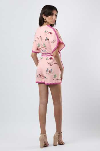 Limerick By Abirr N' Nanki Soraya Embroidered Playsuit With Belt