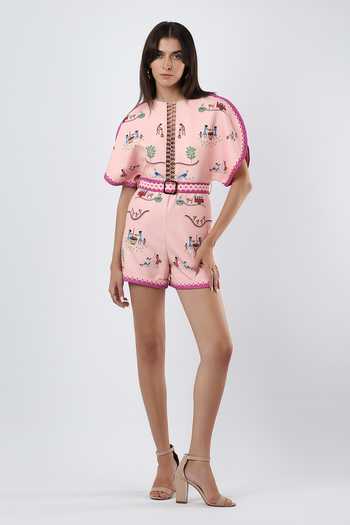 Limerick By Abirr N' Nanki Soraya Embroidered Playsuit With Belt