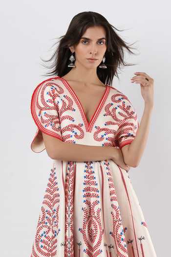 Shop_Limerick By Abirr N' Nanki_Pink Satin V-neck Winslet Embroidered Midi Dress _Online_at_Aza_Fashions