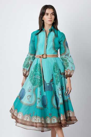 Buy Limerick By Abirr N' Nanki Blue Organza Collared Neck Annika Embroidered Dress And Belt Set Online at Aza Fashions Buy_Limerick By Abirr N' Nanki_Blue Organza Collared Neck Annika Embroidered Dress And Belt Set _Online_at_Aza_Fashions