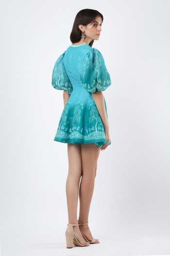Limerick By Abirr N' Nanki Striped Puff Sleeve Dress 