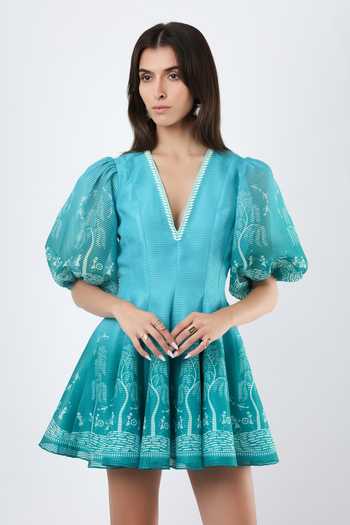 Limerick By Abirr N' Nanki Striped Puff Sleeve Dress 