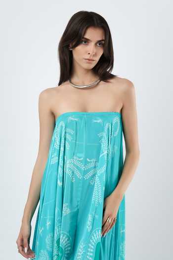 Buy Limerick By Abirr N' Nanki Blue Crepe Bandeau Neck Zef Warli Print Maxi Dress Online at Aza Fashions Buy_Limerick By Abirr N' Nanki_Blue Crepe Bandeau Neck Zef Warli Print Maxi Dress _Online_at_Aza_Fashions