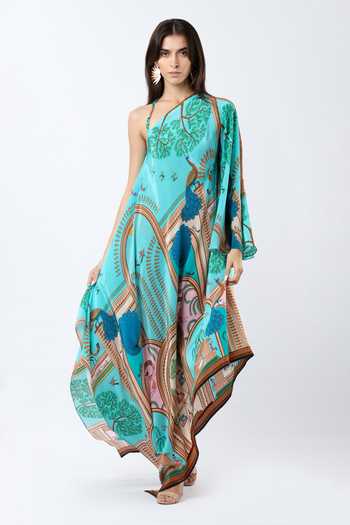 Limerick By Abirr N' Nanki Folie Warli Print Asymmetric Maxi Dress