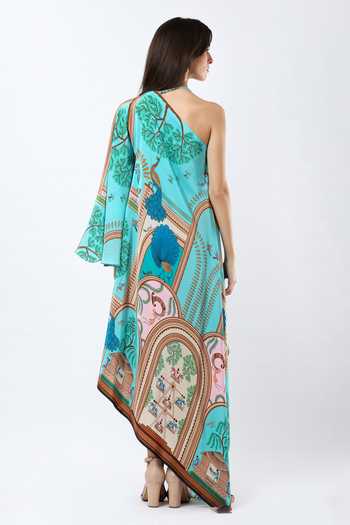 Limerick By Abirr N' Nanki Folie Warli Print Asymmetric Maxi Dress