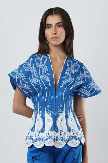 Limerick By Abirr N' Nanki Cielo Warli Embroidered Top